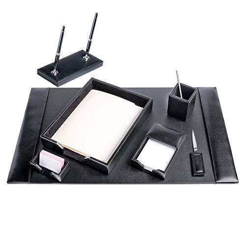 Dacasso Black Bonded Leather 7-Piece Desk Set (D1408)