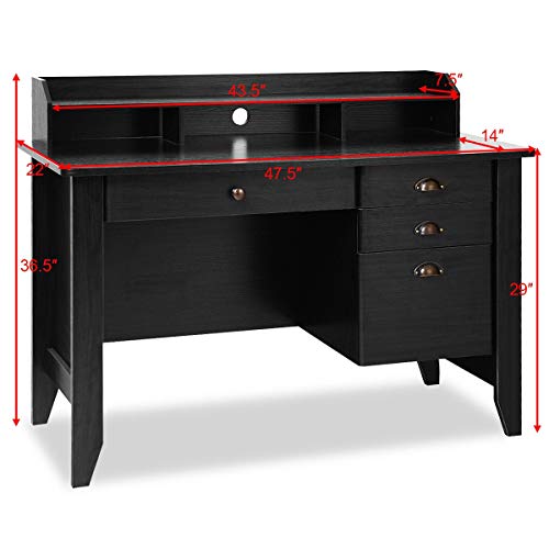 Black Computer Desk for Home and Office Table Furniture Laptop Desk PC Monitor Writing Reading Workstation Stand Storage Drawer Shelves Display Organize