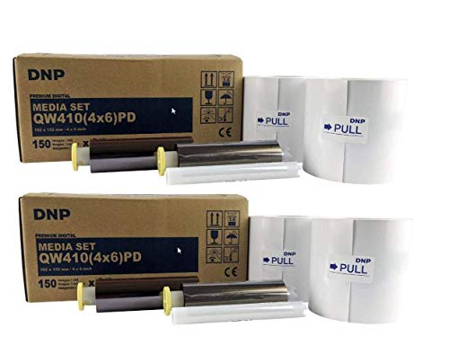 Two Boxes of DNP QW410 Media 4 x 6 inch Paper and Ribbon (Total 600 Prints). Bundle with 50 Self-Adhesive Photo Magnets Size 2X6 inch (Sublimax Brand). for use with DNP QW410 Printer only.