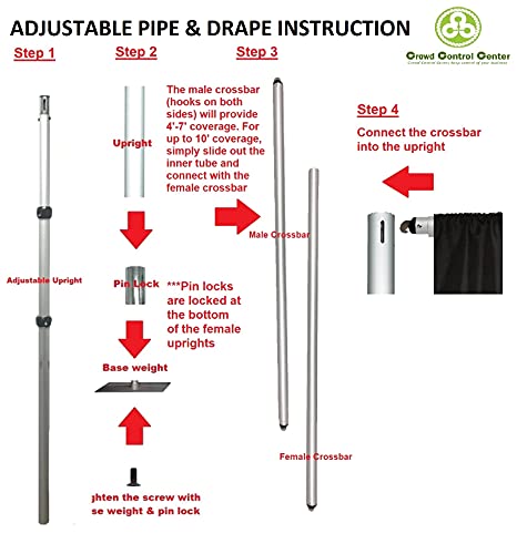 Crowd Control Center 10' x 10' Pipe and Drape, Backdrop Kit, Adjustable uprights (Black) Upgraded Version
