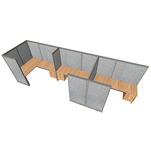 G GOF 3 Person Workstation Cubicle with Desk, Walnut (6'D x 18'W x 72"H)