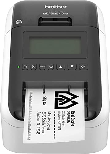 Brother QL-820NWB Professional Label Printer with WiFi, Ethernet, and Bluetooth - 110 Labels/Min, 300x600 dpi, Auto Cut