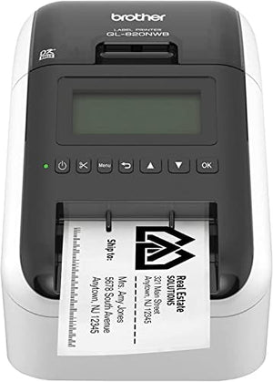 Brother QL-820NWB Ultra Flexible Label Printer - WiFi, Ethernet, Bluetooth - 110 Labels/Min, 300 x 600 dpi, Auto Cutter, 1 Roll of 400 Labels