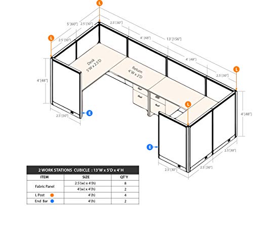 G GOF 2 Person Workstation Cubicle (5'D x 13'W x 4'H) - Walnut Office Partition