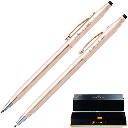 Gold Cross Pen Set | Engraved/Personalized Cross Classic 14 Karat Gold Plated Pen and Pencil Gift Set. Custom engraved in 1 business day