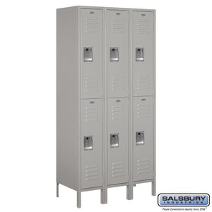 Salsbury Industries Assembled 2-Tier Standard Metal Locker with Three Wide Storage Units, 6-Feet High by 18-Inch Deep, Gray