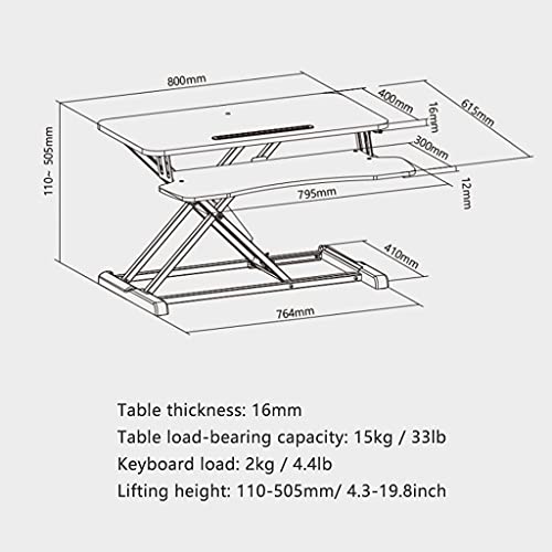 31.4inch Standing Desk Converter Height Adjustable Sit to Stand Up Desk Riser Home Office Desk Workstation with Keyboard Tray Gas Spring Lift Black (Color : Black)