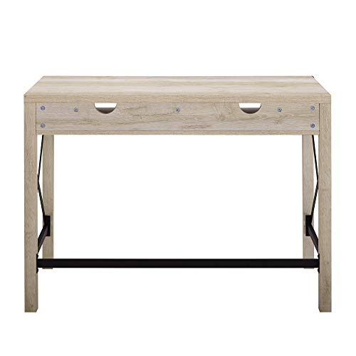Walker Edison Rustic Modern Farmhouse Metal and Wood Laptop Computer Writing Desk Home Office Workstation - White Oak