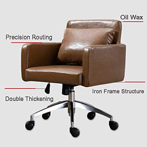LWW Chairs,Fashion Mid-Back Sofa Task Chairs,Swivel Leather Computer Desk Chairs,for Home Office,Brown