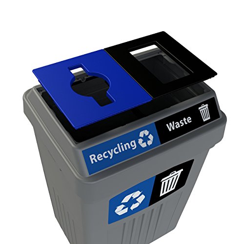 CleanRiver Flex E bin Indoor and Outdoor Sturdy 2-in-1 Waste and Recycling Bin with Backboard FX50B-BK2-R-BE-W-BK, 50 Gallons, Black