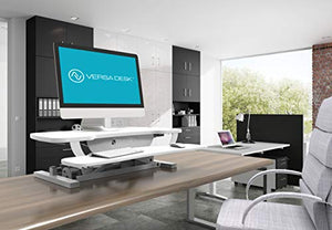 VersaDesk Power Pro Corner - 36" Electric Height-Adjustable Standing Desk - Sit to Stand Desktop with Keyboard and Mouse Tray - All White
