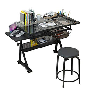 Height Adjustable Drawing Desk, Tiltable Craft Table with Storage, Large Art Desk, for Home Office Drafting Table