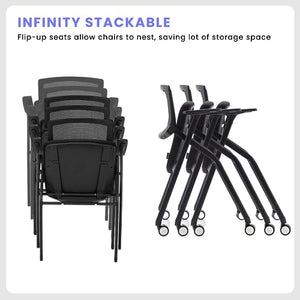 BROBRIYO Stackable Conference Room Chairs with Wheels - 30 Pack, Ergonomic Mesh Back and Arms