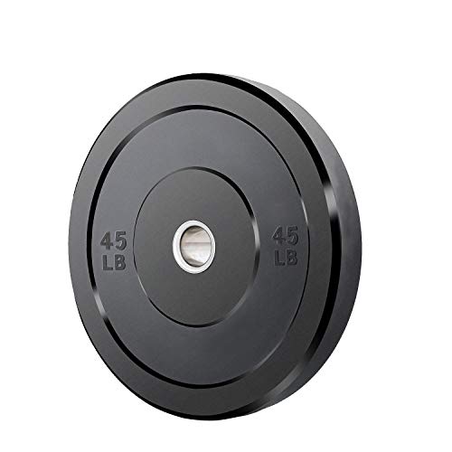 Bumper Plates 2-Inch Olympic Weight Plates for Strength Training, Weightlifting, Hard Virgin Rubber Plates 45LB Pair Set, Durable Home Gym Weights Plate Two Year Warranty