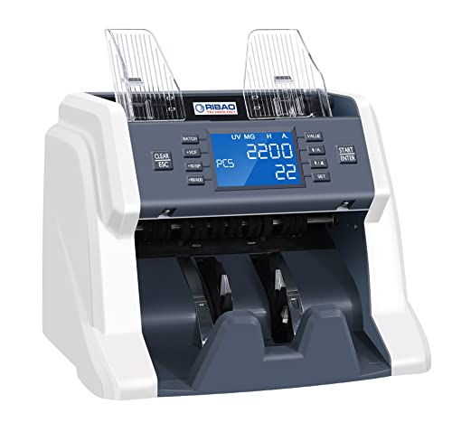 Ribao BC-35 Bill Counter Money Counter Machine, UV/MG/IR/DD Detection, ValuCount, Add Batch Mode, LCD Display Front Loading Cash Counter,1500pcs/min Speed
