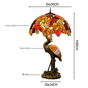 Xiaohu Rustic Tiffany Style Male Crane Table Lamp, 50CM Brown Grape Glass Lampshade Night Light