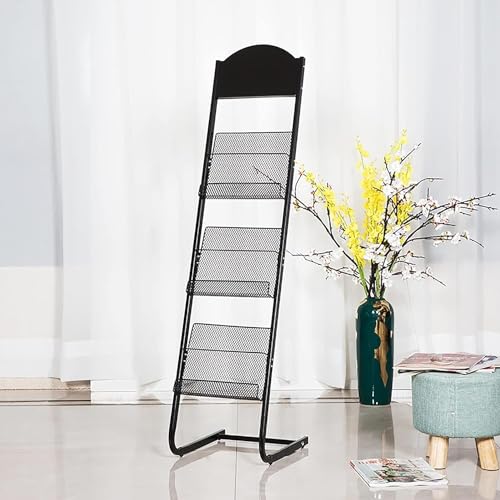 ESASAM Floor Standing Magazine Rack, Metal Pamphlet Display - White/Black