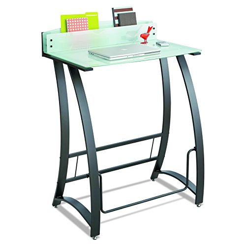 Safco Products 1941TG Xpressions Glass Top Stand-Up Computer Workstation Desk with Swinging Footrest Bar, Black Frame