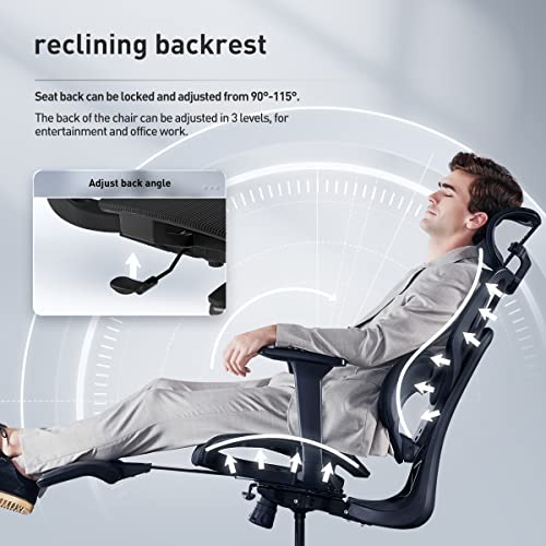 Hbada E3 Ergonomic Office Chair with Lumbar Support, Seat Depth Adjustment, and Footrest