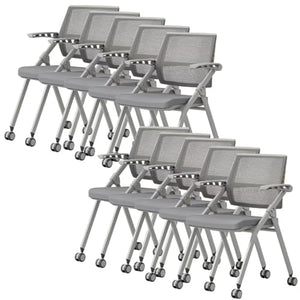Shenairx Folding Chairs 10 Pack - Mesh Guest Reception Stack Chairs with Caster Wheels and Arms