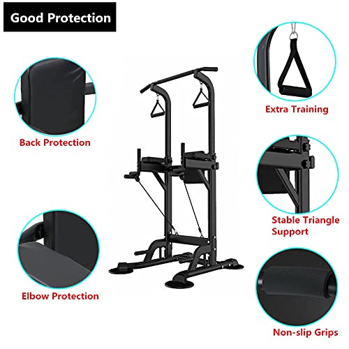 GREARDEN Power Tower Dip Station Pull Up Bar Exercise Tower Adjustable Pull Up Station Pull Up Tower Bar for Home Gym Multi-Function Strength Training Fitness Equipment