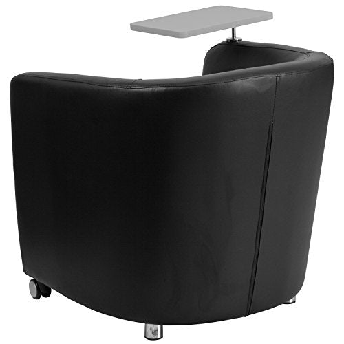 Flash Furniture Black Leather Guest Chair with Tablet Arm, Front Wheel Casters and Under Seat Storage