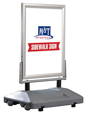 Outdoor Professional Spring Base Wind Sign Double Sided Advertising Display, Silver Frame Sidewalk Display, 30" x 40" Poster Size, Grey Water Base