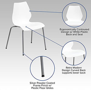 Flash Furniture Stack Chair 5 Pack - 770 lb. Capacity, White with Lumbar Support & Silver Frame