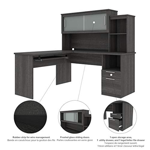 Bestar, Dayton Collection, Executive Office L-Shaped Desk with Pedestal and Hutch