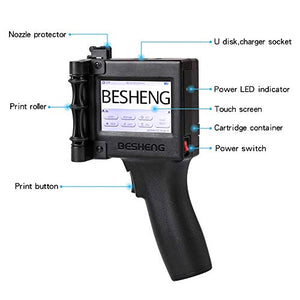 Besheng Portable Intelligent High Definition Handheld Inkjet Printer, Inkjet Code Printer,Label Printer,LED Screen Display Inkjet Coding Machine for Trademark,Logo,Graphic,Date Coder,Label etc