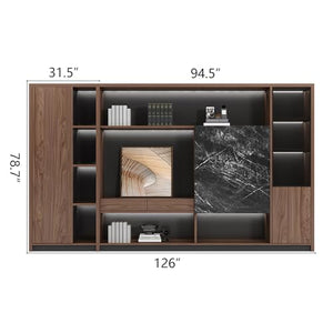 KAGUYASU Luxury Wooden Bookcase with LED Lamps, Brown 126