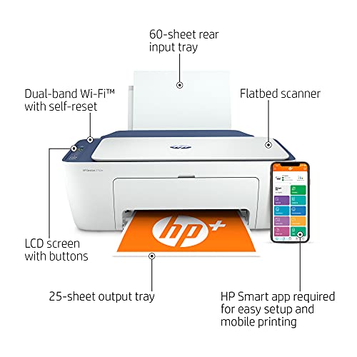 HP DeskJet 2742 Series All-in-One Color Inkjet Printer I Print Copy Scan I Wireless USB Connectivity I Mobile Printing I Up to 4800 x 1200 DPI Up to 7 ISO PPM I Blue Steel + Printer Cable