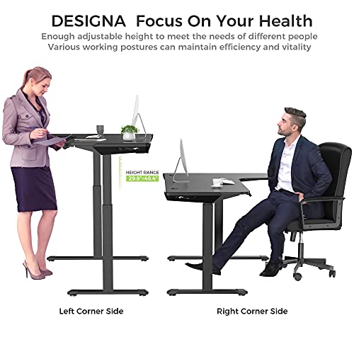DESIGNA 61 inches Electric L Shaped Standing Desk, Height Adjustable Corner Computer Gaming Desk, Modern Simple Style with Large Mouse Pad, Black