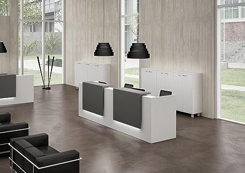UGOS Modern Reception Desk 53" - Laminate Desktop, Multifunctional Transaction Counter - White & Anthracite Gray