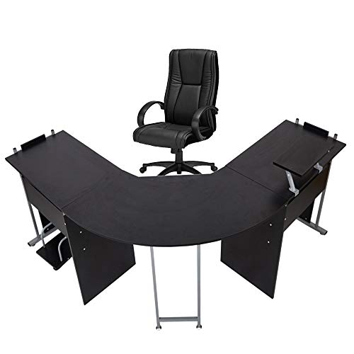 71" L-Shaped Gaming Desk -Large Desktop 22” Wide Wood Curved Corner Office Desk -Sturdy Computer Writing Desks PC Laptop Table Workstation for Home Office, Black