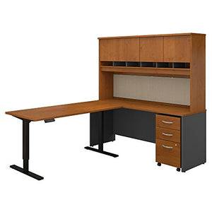 Bush Business Furniture Series C 72W L Shaped Desk with 60W Height Adjustable Return, Hutch and Storage in Natural Cherry