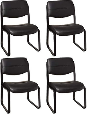 Boss Office Products Leather Sled Base Side Chair in Black, Set of 4