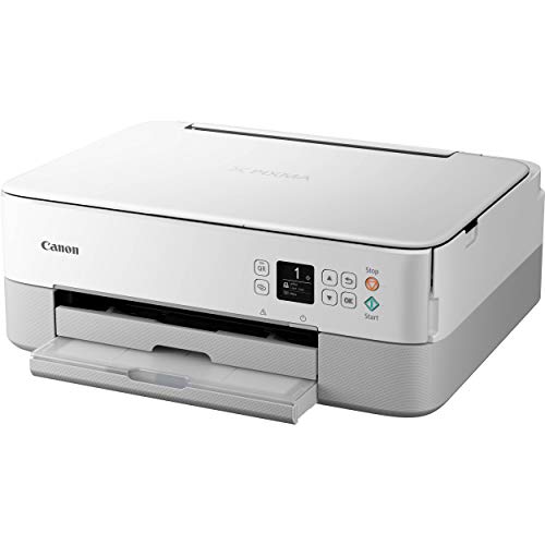 Canon PIXMA TS Series All-in-One Color Wireless Bluetooth Inkjet Printer - White - Copier/Printer/Scanner - 13.0 ipm, Auto 2-Sided Printing, Voice-Activated, 1.44" OLED