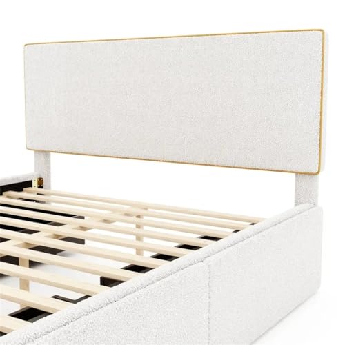 Upholstered Platform Bed with 4 Drawers & Golden Edge, Full Size - Bedroom Furniture
