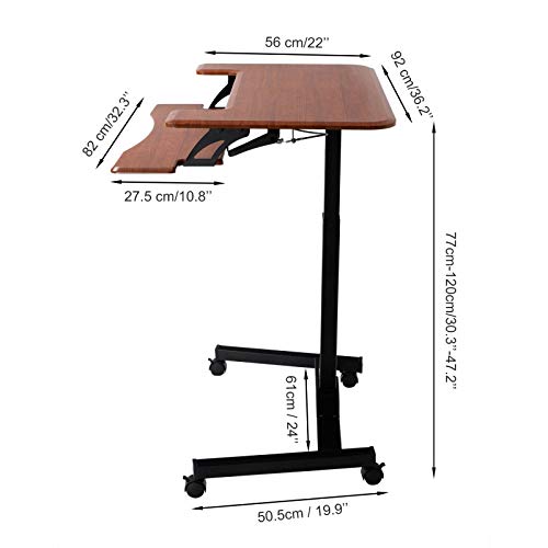 FRITHJILL Mobile Stand Up Desk, Pneumatic Height Adjustable Sit Stand Laptop Desk Movable Workstation with Keyboard Holder