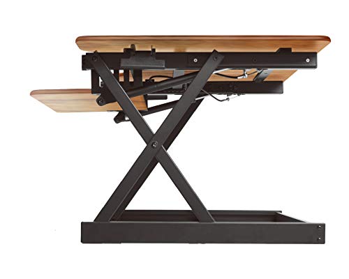 Rocelco 46" Height Adjustable Corner Standing Desk Converter with Dual Monitor Arm BUNDLE - Sit Stand Up Computer Workstation Riser - Extra Large Keyboard Tray - Teak Wood Grain (R CADRT-46-DM2)