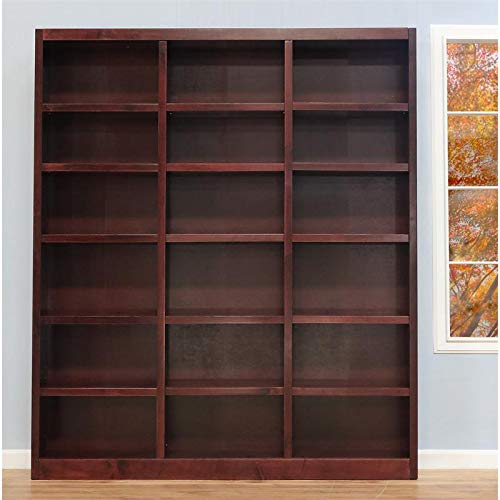 Bowery Hill Traditional 84" Tall 18-Shelf Triple Wide Wood Bookcase Storage in Cherry