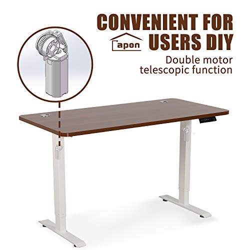 Electric Standing Desk, 55 x 28 Inches Height Adjustable Dual Motor Stand up Desk Workstation, Full Sit Stand Home Office Table, Whole-Piece Desk Board (White Frame/Brown Walnut Top)
