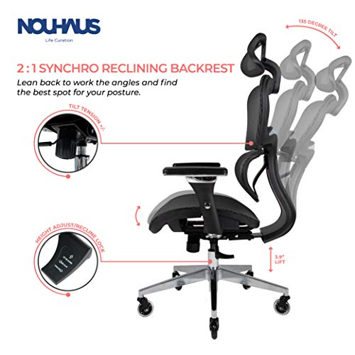 NOUHAUS Ergo3D Ergonomic Office Chair - Rolling Desk Chair with 3D Adjustable Armrest, 3D Lumbar Support and Blade Wheels - Mesh Computer Chair, Gaming Chairs, Executive Swivel Chair (Black)