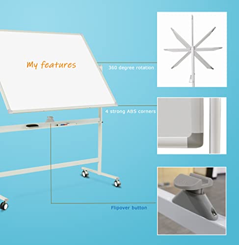 Easel-Style Dry Erase Boards Mobile 36 x 71 Inches Double Sided Whiteboard with Aluminum White Frame Pizarra Blanca Magnetica Móvil