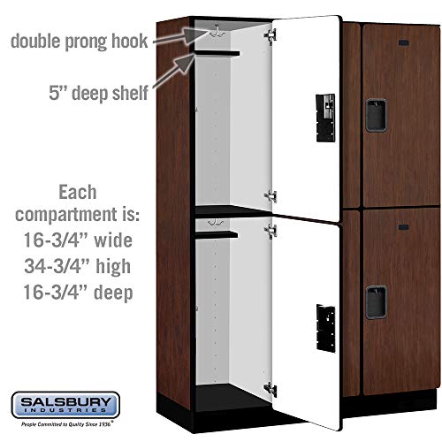 Salsbury Industries Double Tier Designer Wood Locker - 18" Wide - 3 Wide - 6 Feet High - Mahogany