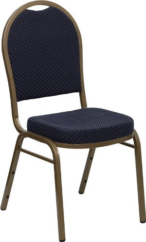 LIVING TRENDS Marvelius Dome Back Stacking Banquet Chair 10 Pack - Navy Patterned Fabric, Gold Frame