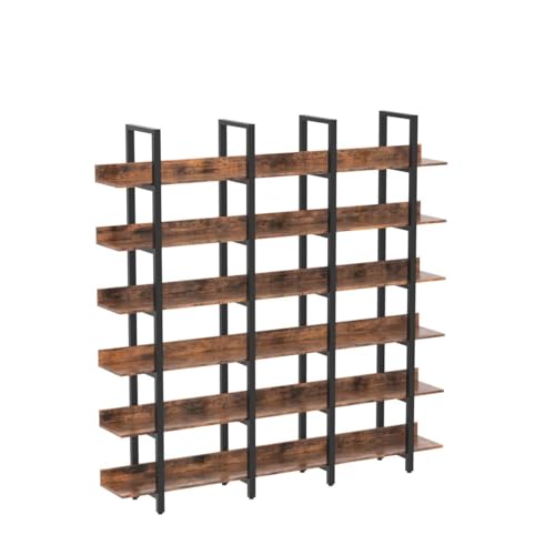 IRONCK Triple Wide 5-Tier Bookcase and Bookshelves with Back Fence, Vintage Brown