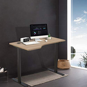 Hi5 Electric Height Adjustable Desk with Dual Motor L-Shaped 55 x 32.6 Inches Sit Standing Desk Home Office Workstation Adjustable Table with Oak Top+Black Frame
