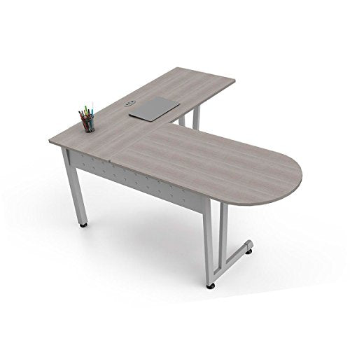 Linea Italia Workstation L-Shaped Corner Easy to Assemble Executive Desk | Computer Table for Home or Office, 55" x 71", Ash